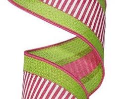 Hot Pink, White & Lime Green Striped Wired Ribbon - 2.5" x 10yds