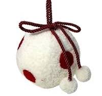 6" Fuzzy Polka Dot Ball Ornament - White & Red