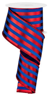 Royal Blue & Red Metallic Vertical Stripes Wired Ribbon - 2.5" x 100ft