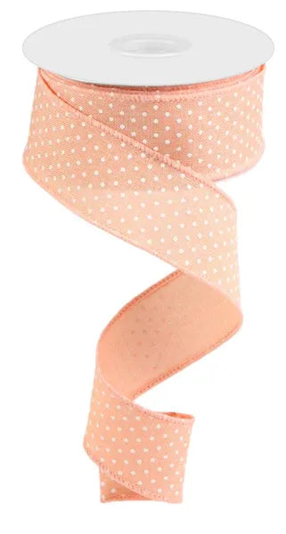 Coral Linen w/ White Micro Dot Wired Ribbon - 1.5" x 100ft