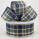 Navy Tom Plaid Wired Ribbon - 2.5" x 50yds