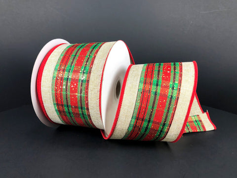 Christmas Plaid w/ Burlap Edge Wired Ribbon - 2.5" x 10yds