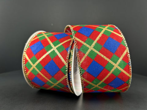 Red, Green & Blue Georgina Plaid Wired Ribbon - 2.5" x 10yds