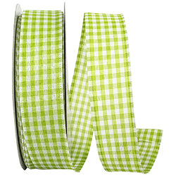 Green Gingham Check Wired Ribbon - 1.5" x 50yds