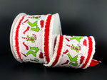 Red Velvet Grinch Inspired Snow Edge Wired Ribbon - 4" x 10yds