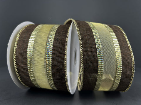 Brown Gold Firefly Center Wired Ribbon - 2.5" x 10yds