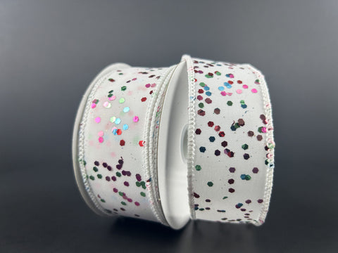 Pink, Green, Blue & Red Hex Glitter Wired Ribbon- 1.5" x 10yds