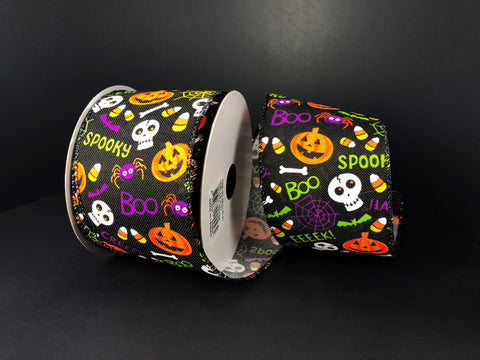 Fun Halloween Icon Black Wired Ribbon - 2.5" x 10yds