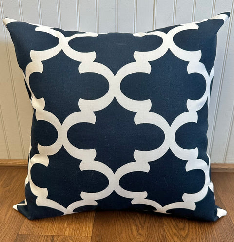 Navy Blue Quatrefoil Outdoor Pillow