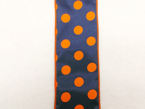 Navy Blue & Orange Polka Dot Wired Ribbon - 2.5" x 10yds