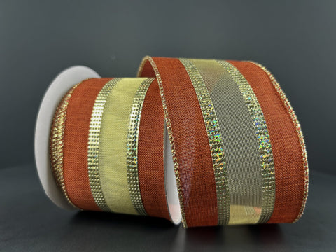 Rust Gold Firefly Center Wired Ribbon - 2.5" x 10yds