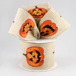 Natural Linen w/ Jack O Lantern Wired Ribbon - 1.5" x 10yds