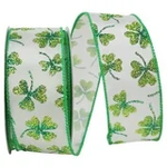 Glitter Shamrock Clover Wired Ribbon - 1.5"x10Yds