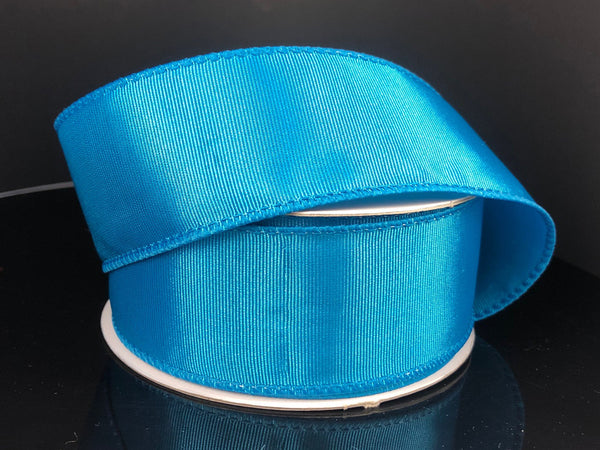 Turquoise Ribbed Ribbon Turquoise Ribbed Satin Wired Ribbon - 1.5