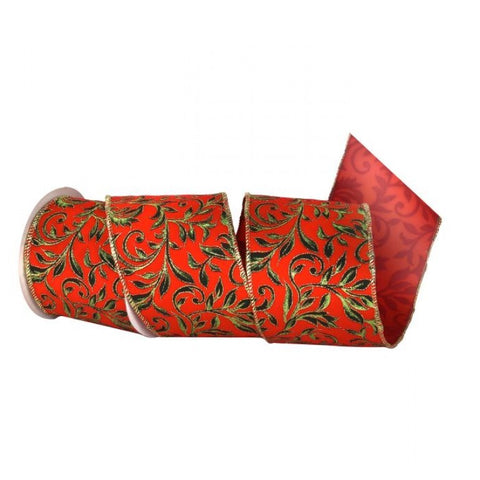 Printed Leaf Vine On Velvet Wired Ribbon - 4" x 10yds
