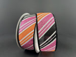 Black, Orange & Fuchsia Glitter Diagonal Stripe Wired Ribbon - 1.5" x 10yds