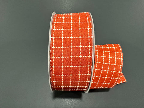 Dark Orange Stark Plaid Wired Ribbon - 2.5" x 50yds