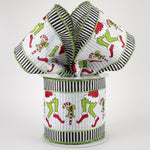 Grinch Inspired Feet w/ Black & White Stripe Edge Wired Ribbon - 4" x 10yds