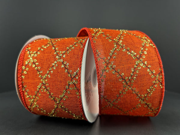 Gold Diamond Terrace Rust Wired Ribbon - 2.5