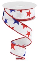 Stars On White Wired Ribbon - 1.5" x 100Ft