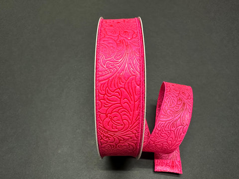 Fuchsia Flower Embossed Wired Ribbon - 1.5" x 50yds