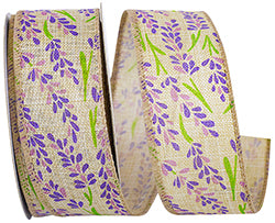 Lavender Buds Burlap Wired Ribbon - 1.5" x 10yds