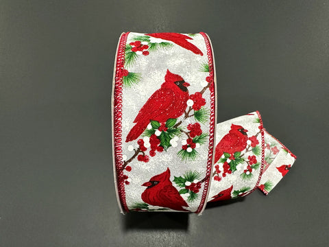 Large Sitting Cardinal Wired Ribbon - 2.5" x 50yds