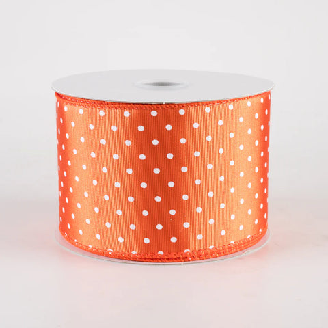 Orange Satin w/ White Polka Dots Wired Ribbon - 2.5" x 10yds