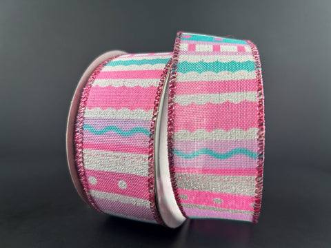 Pink, Aqua & Lavender Whimsy Stripe Wired Ribbon - 1.5" x 10yds