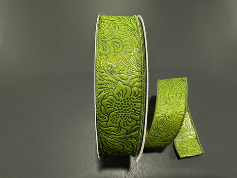 Moss Flower Embossed Wired Ribbon - 1.5" x 50yds
