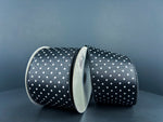 Black & White Ribbed Satin Microdot Wired Ribbon - 2.5" x 10yds