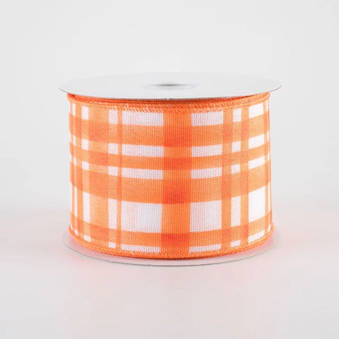 Orange Watercolor Tuttola Plaid Wired Ribbon - 2.5" x 10yds