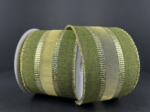 Moss Gold Firefly Center Wired Ribbon - 2.5" x 10yds