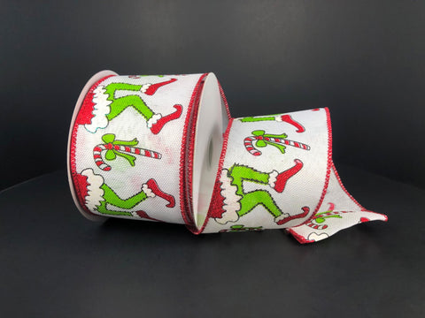 Grinch Legs & Candy Canes Red Edge Wired Ribbon - 2.5" x 10yds