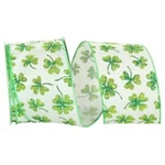 Glitter Shamrock Clover Wired Ribbon - 2.5" x 10yds