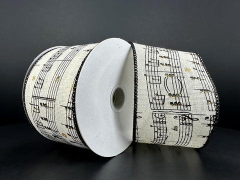 Musical Sheet Glistening Wired Ribbon - 2.5" x 10yds