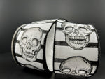 Black Stripe Silver Glittered Skull Wired Ribbon - 2.5" x 10yds