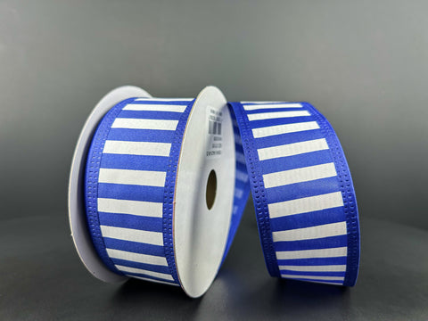 Royal Blue Stripe Wired Ribbon - 1.5" x 10yds