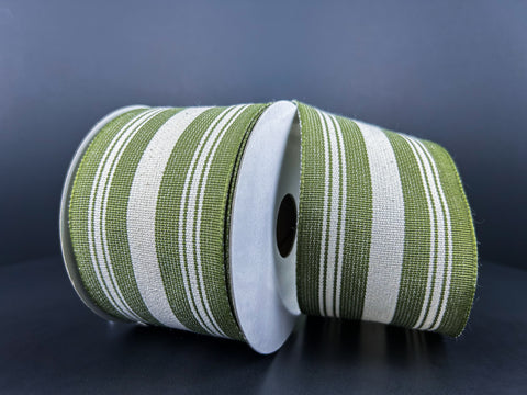 Moss Ticking Stripe Wired Ribbon - 2.5" x 10yds