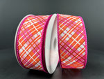 Fuchsia & Orange Busy Diagonal Plaid Wired Ribbon - 1.5" x 10yds