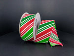 Emerald, Lime & Red Glitter Candy Cane Striped Wired Ribbon - 1.5" x 10yds