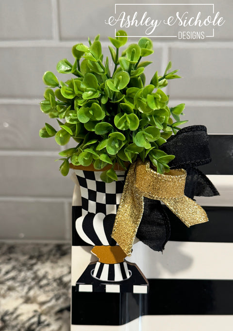 Black/White/Gold Elegant Urn Topiary -Christmas Mini Piece (Magnet/Velcro)