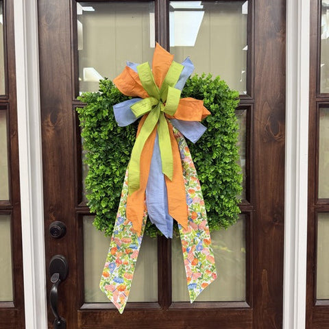 Mix Spring Floral Sash Bow Eucalyptus SQUARE Wreath - 22" - UV Protected