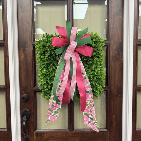 Lady Pink Rose Sash Bow Eucalyptus SQUARE Wreath - 22" - UV Protected