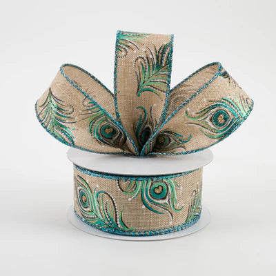 Peacock Feathers Wired Ribbon - 1.5" x 10yds