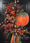 Burgundy & Orange Elegant Pumpkin Wreath