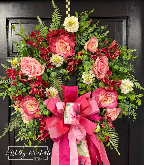 *READY to SHIP* - Pink Roses & Apple Blossoms Wreath