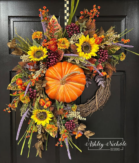 Autumn Leaves & Pumpkin Wreath
