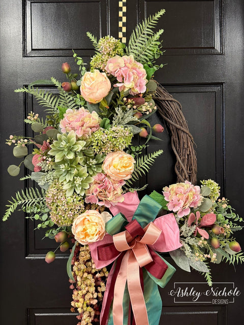 *READY to SHIP* - Succulents & Sweet Peonies Wreath