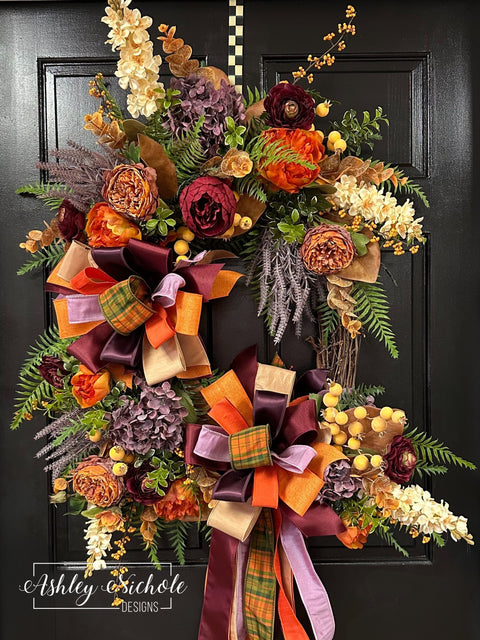 Rustic Florals and Lavender Blooms Fall Wreath